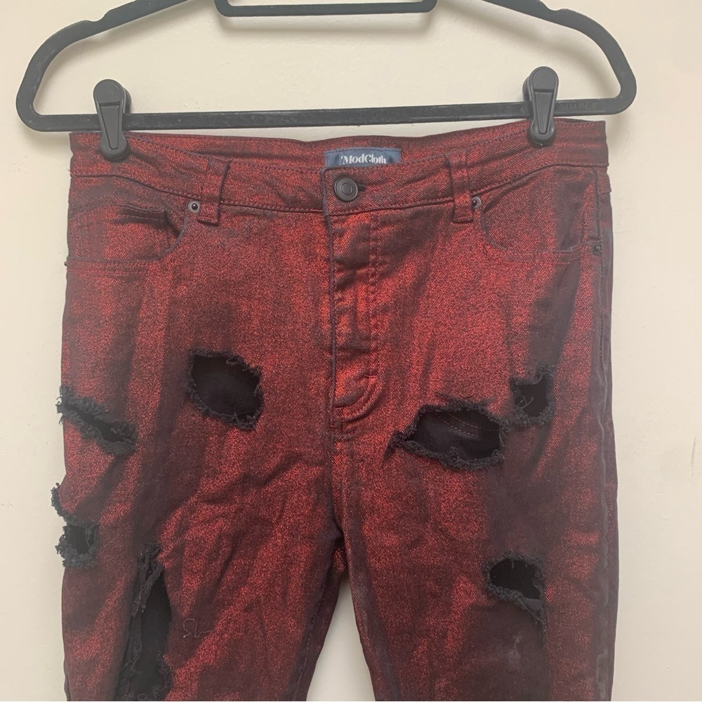 ModCloth Distressed Red Metallic Pants - Picture 6 of 12